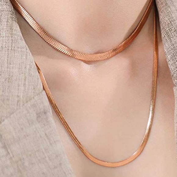 Rose Gold Filled Flat Herringbone Snake Chain Necklace - Picture 4 of 6